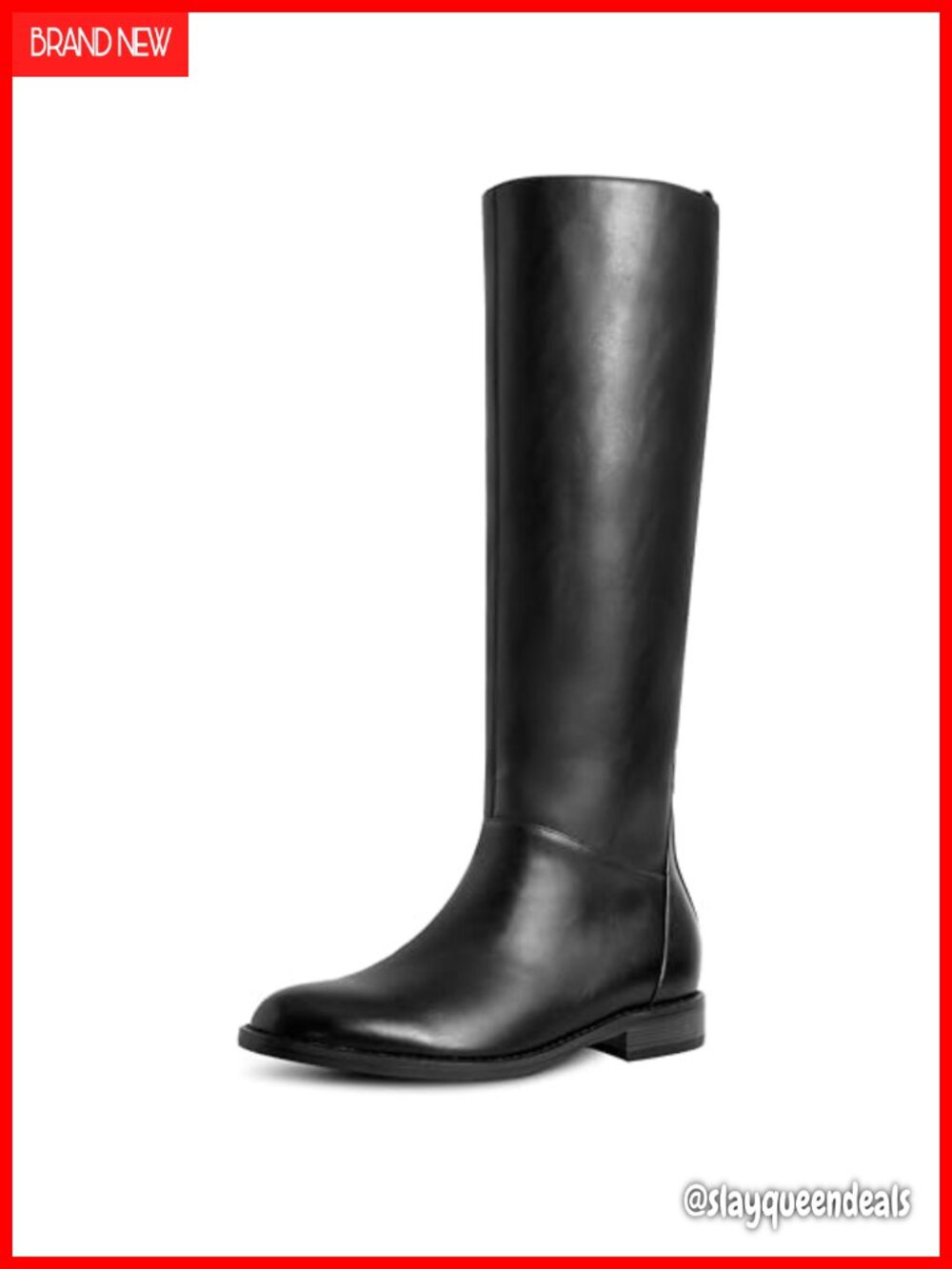 Knee High Flat Boots Round Toe Low Heel Side Zipper Riding Boots